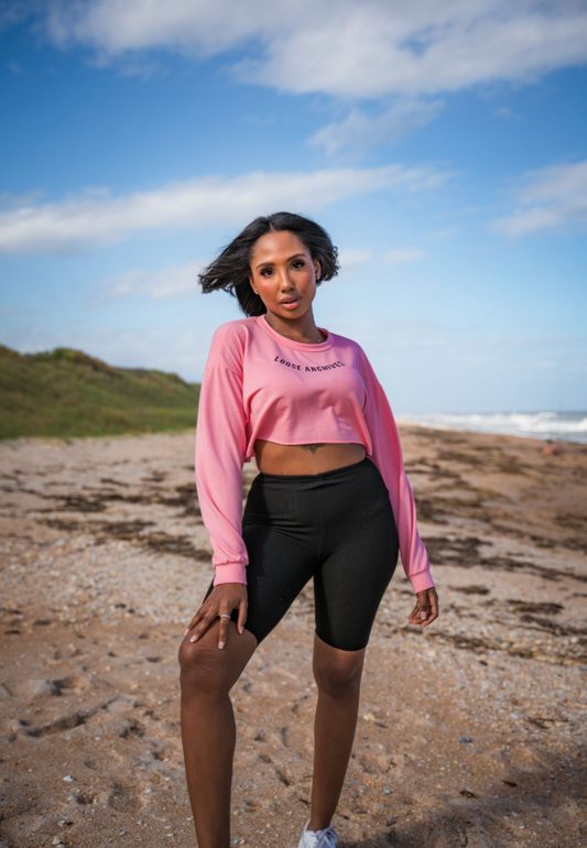 THE ERIKA CROP LONG SLEEVE TEE IN PINK