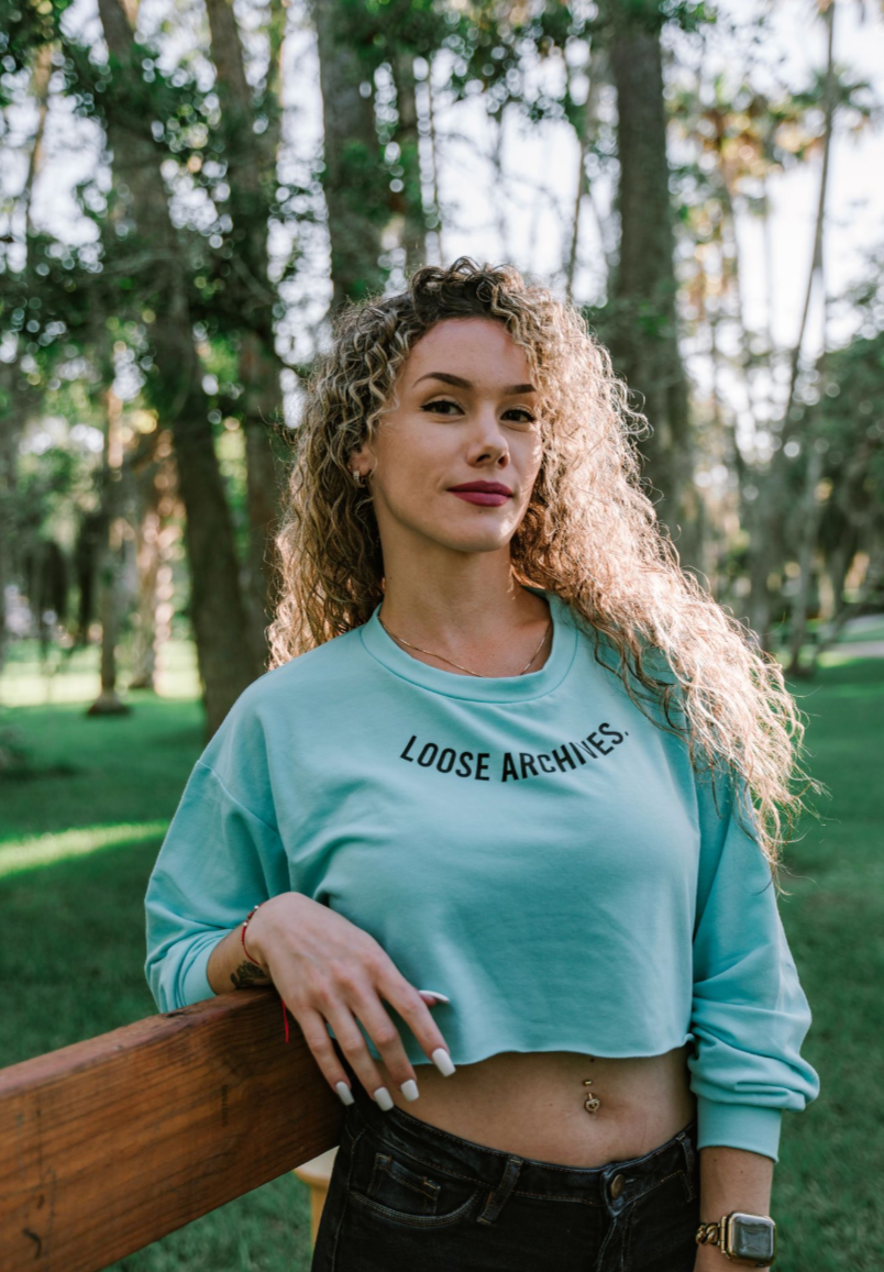THE ERIKA CROP LONG SLEEVE TEE IN BLUE